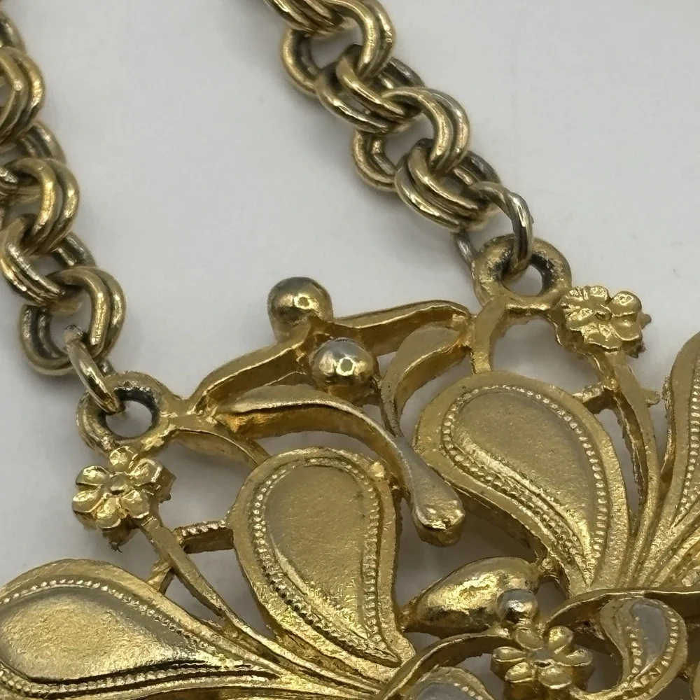 Vintage Gold Tone Chain Fringe Tassel Statement Necklace 24